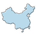 Stylized simple outline map of China icon. Blue sketch map of China vector illustration Royalty Free Stock Photo