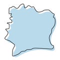 Stylized simple outline map of Cote d`ivoire icon. Blue sketch map of Cote d`ivoire vector illustration