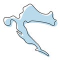 Stylized simple outline map of Croatia icon. Blue sketch map of Croatia vector illustration