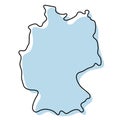 Stylized simple outline map of Germany icon. Blue sketch map of Germany vector illustration