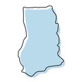 Stylized simple outline map of Ghana icon. Blue sketch map of Ghana vector illustration