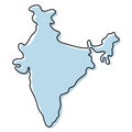 Stylized simple outline map of India icon. Blue sketch map of India vector illustration