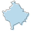 Stylized simple outline map of Kosovo icon. Blue sketch map of Kosovo vector illustration