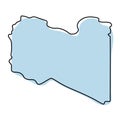 Stylized simple outline map of Libya icon. Blue sketch map of Libya vector illustration