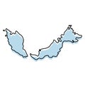 Stylized simple outline map of Malaysia icon. Blue sketch map of Malaysia vector illustration