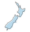 Stylized simple outline map of New Zealand icon. Blue sketch map of New Zealand vector illustration
