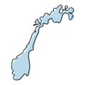 Stylized simple outline map of Norway icon. Blue sketch map of Norway vector illustration