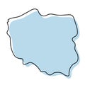 Stylized simple outline map of Poland icon. Blue sketch map of Poland vector illustration