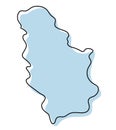 Stylized simple outline map of Serbia icon. Blue sketch map of Serbia vector illustration