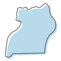 Stylized simple outline map of Uganda icon. Blue sketch map of Uganda vector illustration