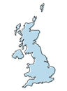 Stylized simple outline map of United Kingdom icon. Blue sketch map of United Kingdom vector illustration