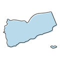 Stylized simple outline map of Yemen icon. Blue sketch map of Yemen vector illustration