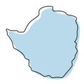 Stylized simple outline map of Zimbabwe icon. Blue sketch map of Zimbabwe vector illustration