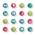 Stylized Simple Sports gear and tools icons over colored background