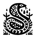 Stylized Snake Illustration with Geometric Patterns and Symbolic Elements Royalty Free Stock Photo