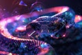 Stylized Snake with Sparkling Scales and Glasses in a Neon-Infused Dreamscape