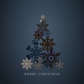 Stylized snowflakes Christmas tree silhouette. Happy new year 2015 greetings card. Vector. Royalty Free Stock Photo
