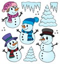 Stylized snowmen theme drawings 1 Royalty Free Stock Photo