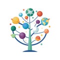 Stylized Solar System Tree Depicting Planets and Celestial Bodies in a Colorful Composition Royalty Free Stock Photo