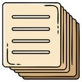 Stylized stack of papers with black outlines, beige colored, with lines indicating text Royalty Free Stock Photo