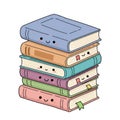 Stylized Stack of Pastel Books with Cute Faces and Bookmarks Illustration Royalty Free Stock Photo