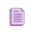 Stylized stacked purple documents icon with text lines and a curled page corner Royalty Free Stock Photo
