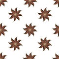 Stylized star anise seamless pattern. Brown elements on white background.