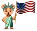 Stylized Statue of Liberty holding american flag