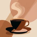 Stylized steaming coffee cup with abstract background, modern flat vector illustration. Royalty Free Stock Photo