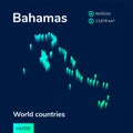 Stylized striped isometric neon vector Bahamas map with 3d effect.