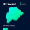 Stylized striped isometric neon vector Botswana map with 3d effect.