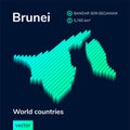 Stylized striped isometric neon vector Brunei map with 3d effect.