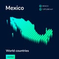 Stylized striped isometric neon vector Mexico map with 3d effect.