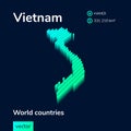 Stylized striped isometric neon vector Vietnam map with 3d effect.