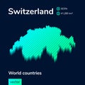 Stylized striped neon isometric vector Switzerland map with 3d effect.