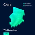 Stylized striped vector isometric 3d map of Chad with 3d effect.