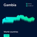 Stylized striped vector isometric 3d map of Gambia.