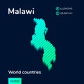 Stylized striped vector isometric map of Malawi with 3d effect.