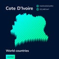 Stylized striped vector map of Cote D`Ivoire with 3d effect.