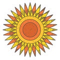 Stylized sun disk with sharp rays.