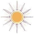 Stylized Sun Graphic with Golden Rays and Purple Border Design Element Royalty Free Stock Photo