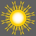 Stylized sun logo. Beautiful design yellow sun on grey. Bright sun rays sunburst sunbeams as summer symbol. Vintage Royalty Free Stock Photo