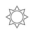 Stylized sun logo. Line icon of sun, flower. Isolated black outline logo on white background.