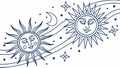 Stylized Sun and Moon Faces with Stars, Celestial Harmony and Balance, vector design Generative AI Royalty Free Stock Photo