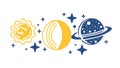 Stylized Sun Moon Planet System Vector Icon, vector design Generative AI Royalty Free Stock Photo