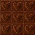 Stylized sweet chocolate squares with heart shapes