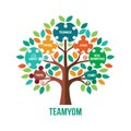 Stylized Teamwork Tree Illustration with Colorful Leaves and Text Labels on a White Background Royalty Free Stock Photo
