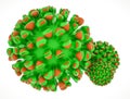 Stylized three-dimensional model of the virus on a white background. coronavirus pandemic concept. 3d render illustration