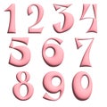 stylized three-dimensional pink numbers from 0 to 9, clipart