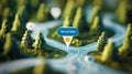 A stylized, three-dimensional rendering shows a map location pin with the text You are here on a winding road surrounded Royalty Free Stock Photo
